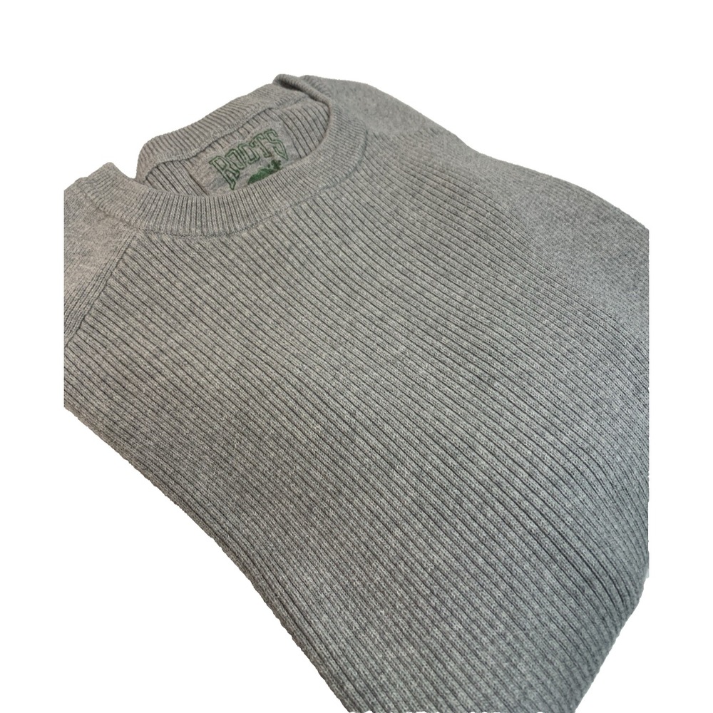 Roots Ribbed Knit Sweater Cotton Pullover Men's XL Gray Classic Warm Cozy